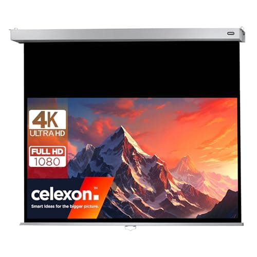 Image of celexon Professional Plus Manual screen 110" | 240x135 cm 16:9 | Manually extendable 4K, full HD projector screen for office presentations & home cinema projections | wall & ceiling mounting