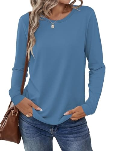 Image of Cuptacc Sweatshirt for Women UK Solid Color Round Neck Loose Comfortable Sport Jumper Oversized Lightweight Long Sleeve Tops Women Blue XXL