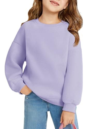 Image of Haloumoning Girls' Sweatshirt Crew Neck Oversized Pullover Kids Lightweight Sports Long Sleeve Plain Basic Long Sleeve Tops 5-14 Years, Purple, 13-14 Years