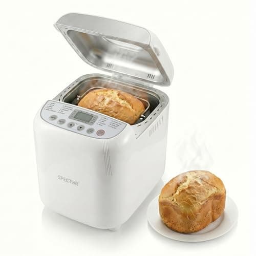 Image of Spector Bread Maker, 2lb Capacity with 3 Loaf Sizes (500g/750g/1000g), 600W Automatic Breadmaker Machine, 15-Hour Delay Timer, 60-Min Keep Warm, 3 Crust Settings, Non-Stick Pan, Gluten-Free, Sourdough