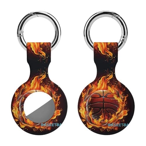 Image of Protective Case for AirTag,Basketball Logo with Flames Silicone Air Tag Holder with Key Rings, Protective Airtag Case Cover Accessories