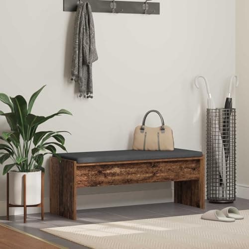 Image of SooIarix Hallway Bench with Cushion, Reclaimed Wood, 103 x 38 x 40 cm, Rectangular, Robust Wood Material Bench for Hallway, Living Room with Soft Padding, Modern Design, Easy Care, Durable