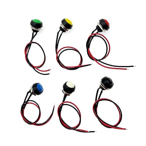 Image of JZK 6pcs 12mm Waterproof momentary push button switch, 2pin ON/OFF small round pushbutton switch with wires, PBS-33B lockless self-reset horn button