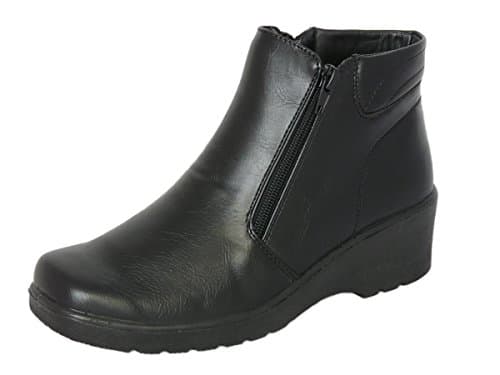 Image of Cushion Walk Women's Black Low Wedge Ankle Boots - 2 Inch Heel Chelsea Boots with Double Zip Closure & Non-Slip Sole, Lightweight Synthetic Bootie (UK Size 5, Black)
