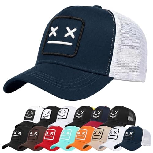 Image of Enwokran Baseball Cap Mens Quirky Bizarre Embroidery Hats Unisex, Hip Hop Trucker Caps Adjustable Mesh Back UPF 50+ UV Protection Summer Sun Hat Sports Cap (Navy)