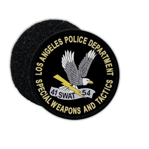 Image of Copytec 1 Round Police Patch - LAPD Swat Team Los Angeles Police Department Special Weapons USA - 75 mm - Fleece - Black, Yellow, Grey, White