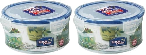 Image of Lock & Lock HPL933 Round Storage Container - Clear/Blue, 600 ml (Pack of 2)