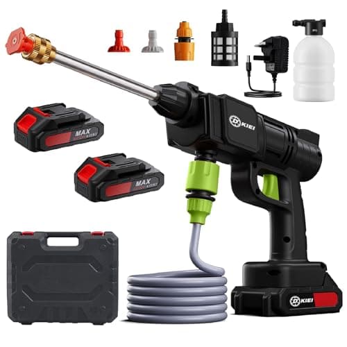 Image of DKIEI Pressure Washer Cordless, Electric High Pressure Washer Portable Jet Washer Kit with 2 * 1500mAh Battery 2*Spray Nozzles 5M Hose, Washer Cleaner Machine for Car Garden Floor, Green
