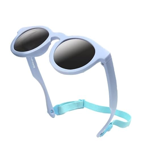 Image of Garegce Baby Sunglasses with Adjustable Strap, Bendable for Newborn Infant Toddler Sunglasses, Polarized UV400 Protection and Durable Silicone Frame for Girls & Boys Age 0-36 Months - Blue