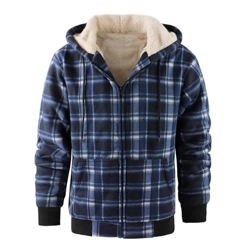 Image of Mens Plaid Hoodies Zip Up Fleece Sherpa Lined Winter Warm Jackets Casual Fashion Comfort Thermal Fleece Checked Coat lumber jack work jacket Multicolor XL