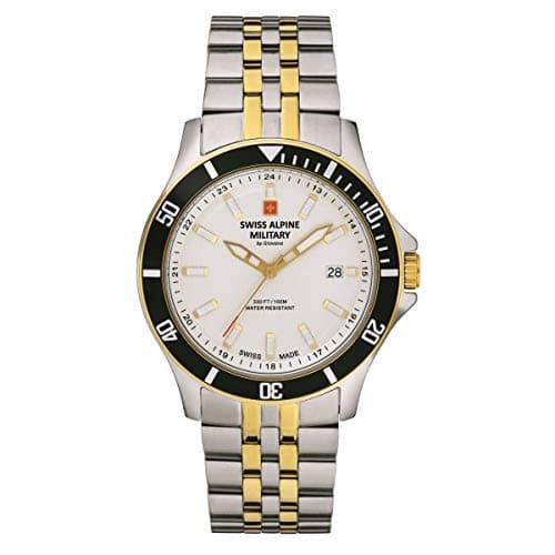 Image of Swiss Alpine Military Men's Watch, Analogue Quartz 7022.1 Stainless Steel, Bicolour/Bicolour/Silver - 1142sam, Bracelet