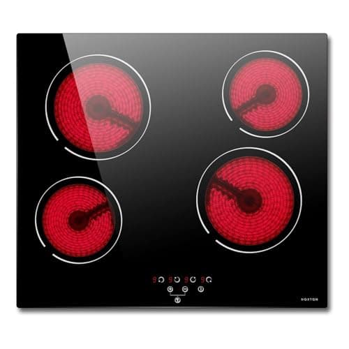 Image of NOXTON Ceramic Hob, Built-in 4 Zone Electric Hobs 60cm Noise-free Auto Shut-off Safe Lock Heat Indicator Black Glass Panel Cooktop with Touch Controls