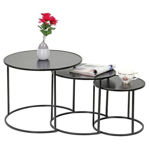 Image of Taylor & Brown Nesting Coffee Table, Set of 3 Modern Round End Tables, Sofa Tea Table for Living Room, Stacking Side Tables, Sturdy and Easy Assembly, Black Metal Frame