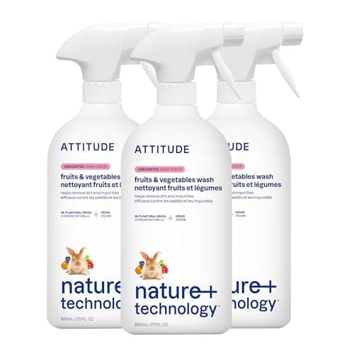 Image of ATTITUDE Fruit & Vegetable Wash, Food-Safe Produce Wash, Removes Dirt & Residue, Vegan & Plant-Based Ingredients, Unscented, 800 mL (Pack of 3)