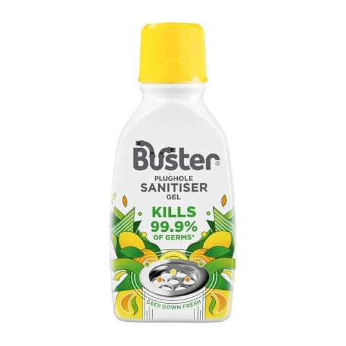 Image of Buster Plughole Sanitiser Gel (Citrus) Fast-Acting Sink and Drain Cleaner for Bad Smells and Stains, Kills 99.9% Germs, Freshens Drains & Stainless Steel Sinks, Long-Lasting Scent, 300ml - Made in UK