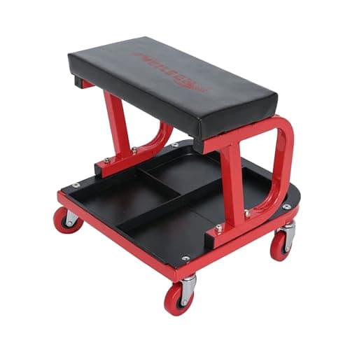 Image of Neilsen CT1305 Mechanics Trolley Seat with Tool Tray, Swivel Castors, and Oil-Resistant Vinyl Covered Seat - 150kg Capacity