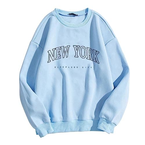 Image of Sweatshirts Womens Casual Long Sleeve Graphic Tee Shirts Crew Neck Sweatshirts Pullover Tops For Women (Light Blue, XL)