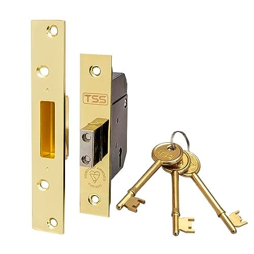 Image of TSS High Security 5 Lever British Standard Mortice Deadlock with 3 Keys and Fixings, 3" (81mm) Polished Brass, Insurance Approved for External Doors, British Standard BS3621:2007