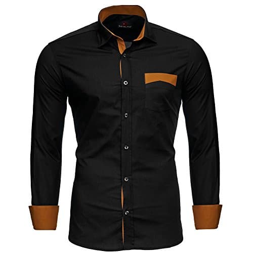 Image of Reslad Men's Exclusive Two-tone Look Long-sleeved Shirt RS-7205 - Black - XX-Large