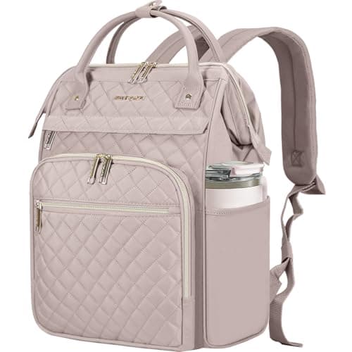 Image of EMPSIGN 17 Inch Laptop Backpack for Women, Work Business Travel Computer College Bags, Large Capacity Water-repellent Quilted Casual Daypack, Dusty Pink