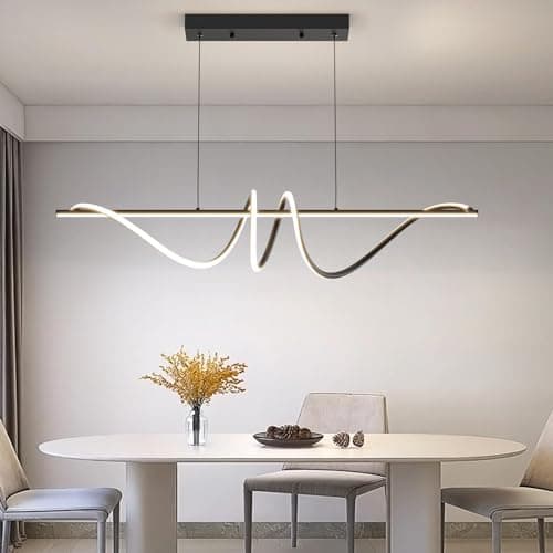 Image of Mikeru 120CM Black Modern Pendant Light, Simple Spiral Dining Light Fixture with Remote Control, Hanging Lights with 1.5m Adjustable Cords for Dining Room Kitchen Island Living Room Restaurant Office