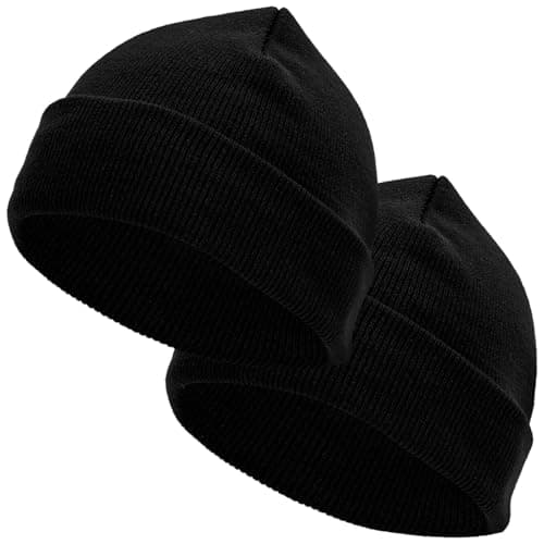 Image of Kunoli 2 Pack Beanie Hat Men, Black Fisherman Beanie Hat, Stylish Ribbed Knit Hat, Knitted Cuffed Warm Winter Hat, Skull Caps for Men and Women,Unisex (UK, Numeric, 6 5/8, 7 3/8, Black)