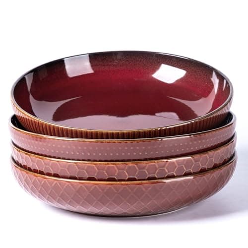 Image of GBhome 9.5'' Large Pasta Bowls, 42 Ounce Stoneware Salad Bowls for Kitchen, Ceramic Serving Bowls with Textured Pattern for Pasta,Fruit, Stews,Noodle, House-Warming Gift,Set of 4