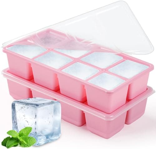 Image of Big Ice Trays for Freezer, JRISBO Large ice Cube Moulds with Lids BPA Free & Super Easy Release, Made of Food Grade Plastic and Silicone Ice Cube Tray for Cocktail Whiskey Coffee
