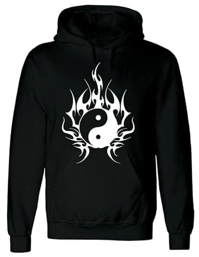 Image of Darkwear YIN YANG TRIBAL Black Hoody Tattoo Celtic Rock Metal yinyang Music Goth Sweatshirt Hoodie (Black, M)