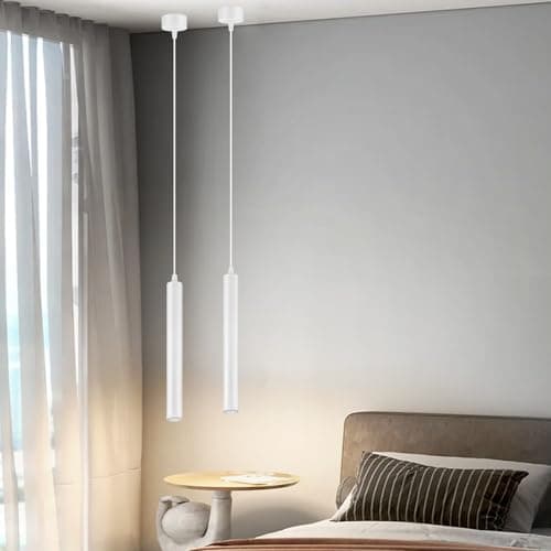 Image of HOTUT Modern COB LED Cylinder Pendant Light,2pcs COB Patch Cylindrical Long Tube Chandelier,Cylinder Ceiling Pendant Lighting,White Cylinder Chandelier,Hanging Bedside Lights for Bedroom Kitchen Bar