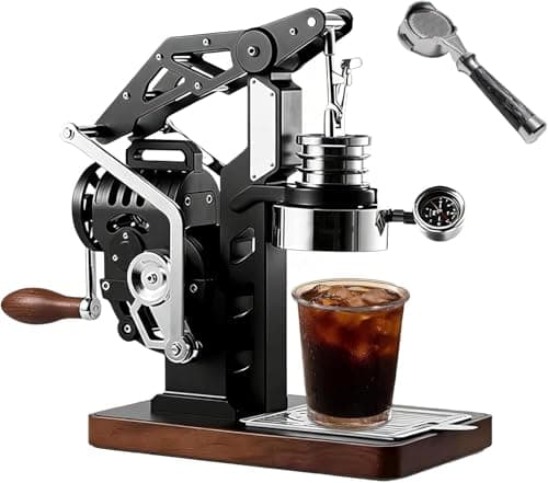 Image of Manual Espresso Coffee Maker with 58mm Portafilter & Pressure Gauge, Hand Crank Design, for Home & Commercial Brewing