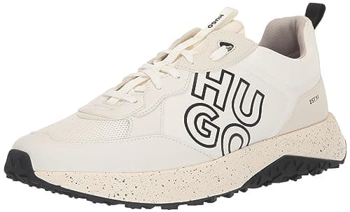 Image of HUGO Men's Kane Stacked Logo Nylon Running Sneaker, Crisp White, 13