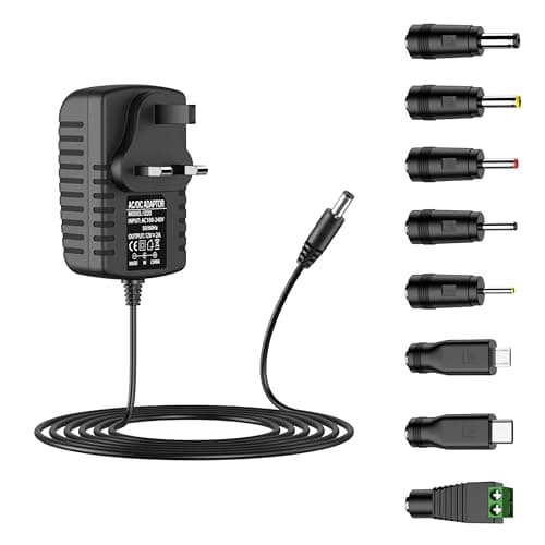 Image of 12V 2A Power Supply Adapter,Universal AC DAC/DC Converter Adapter Driver Transformer UK Plug 5.5 x 2.5mm(Compatible with 5.5 x 2.1mm) for LED light CCTV Camera (Black)