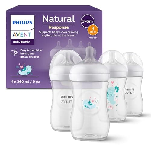 Image of Philips Avent Natural Response Baby Gift Set, 4 Natural Response Baby Bottles 260 ml with T3 (1 m+ Teats), SCY903/61
