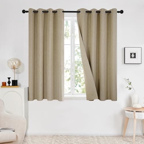 Image of Deconovo 100% Blackout Curtains with Double-sided Faux Linen Eyelet Natural Curtains for Bedroom, 66 x 54 Inch(Width x Length), Taupe, 2 Panels