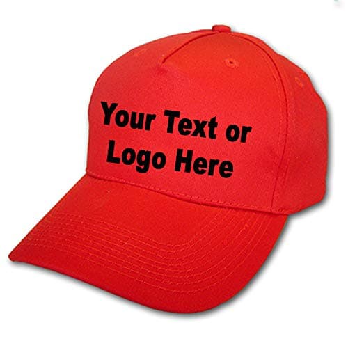 Image of WM SPORTS Personalised Baseball caps Customised Adults Unisex Printed Caps Hats with Text/Name or Logo (Red Cap)