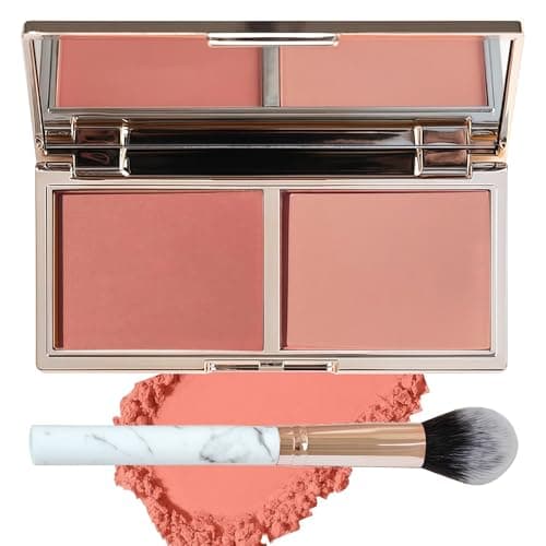 Image of Soft Powder Blush Palette with Blush Powder & Blusher Palette, Mirror & Brush, Matte & Shimmer Formula for Natural-Looking, Weightless & Long-Lasting Cheek Tint