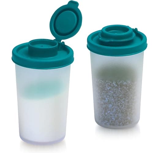 Image of SIGNORAWARE Salt and Pepper Shakers Moisture Proof Set of 2 Large Salt Shaker to go Camping Picnic Outdoors Kitchen Lunch Boxes Travel Spice Set Clear with Red Covers Lids Plastic Airtight Dispenser