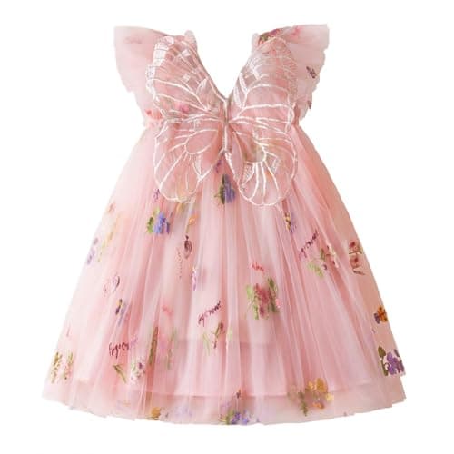 Image of NNJXD Baby Girl Flower Embroidery Tulle Dress Butterfly Toddler Birthday Party Dresses 2109 Pink Size (80) 6-12 Months
