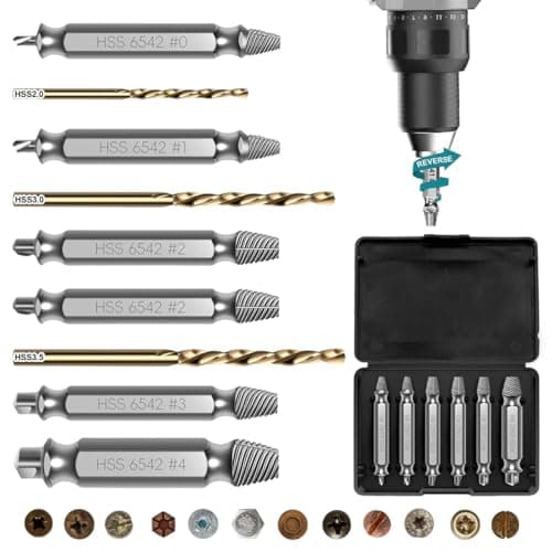 Image of AHDXKUE 6PCS Damaged Screw Remover and Extractor Bit Set with 3 Twist Drill Bit, Screw Extractor Set Tool, Model HSS 6542 Broken Bolt Extractor for Stripped, Rusted, and Stubborn Screws