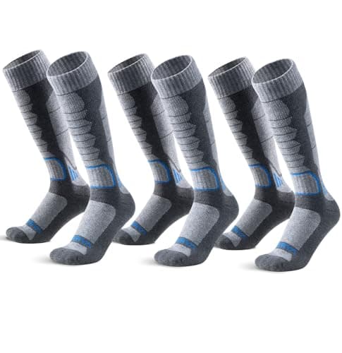 Image of WEIERYA Merino Wool Ski Socks for Men, Skiing, Snowboarding, Hiking, Trekking, Thermal Winter Wool Socks, Pack of 3, Grey(9-12)