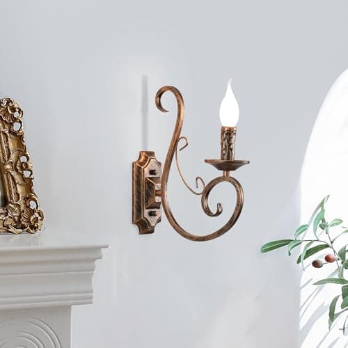 Image of Ganeed Wall Light Bedside Sconce Lamp Antique Looking Wrought Iron Design Retro Wall Sconces for Living Room Stairwell Foyer E14 Bronze 1 Light (2 Packs)