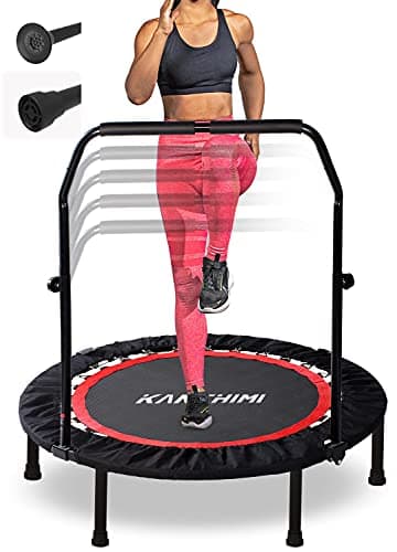 Image of Kanchimi Folding Mini Fitness Indoor Exercise Workout Rebounder Trampoline with Handle, Max Load 150KG(Black Red)
