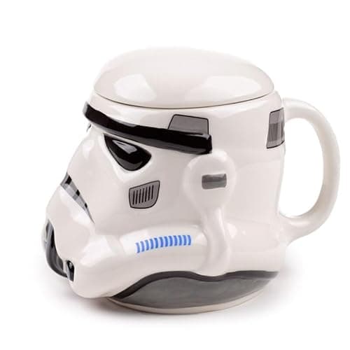 Image of M1SS Set of 9 Novelty Ceramic Mugs – London Souvenir, Star-Wars Helmet, Guitar, Makeup, Hair Dryer, Builder & More – Unique Fun Gift Cups for Tea or Coffee (Stormtrooper Helmet Mug)