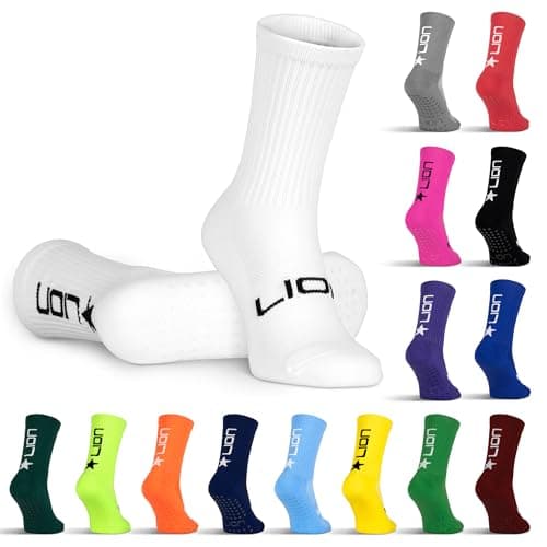 Image of LION SPORTSWEAR Football Grip Socks For Men/Women/Kids - Variety Of Colours To Match Your Team Kit & Sleeve Socks (UK, Alpha, S, White)
