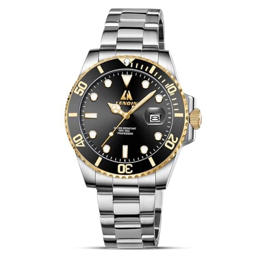 Image of LN LENQIN Mens Watches Stainless Steel Analogue Quartz Minimalist Luxury Waterproof Men's Wrist Watches Metal Casual Business Dress Watch for Men (LN-0341A-Gold Black)