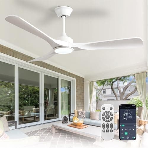 Image of Depuley Ceiling Fan with Light Modern: 52 Inch Outdoor Fan with Remote App Control for Patio Porch - White Ceiling Fan for Indoor - 3 Blade Fan Reversible Timer Quiet