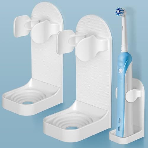 Image of HOMMAND Electric Toothbrush Holder 2 Packs, Upgraded Strong Adhesive Electric Toothbrush Holder Wall Mounted, Adjustable Electric Toothbrush Stand Toothbrush Organizer for Bathroom (Universal), White
