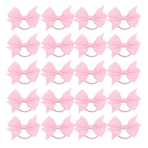 Image of 20 Pieces Pink Hair Accessories, Pink Hair Bow, Bows for Hair, Elastics Hair Bands for Girls, Small Ribbon Clips Hairbands Holder Set
