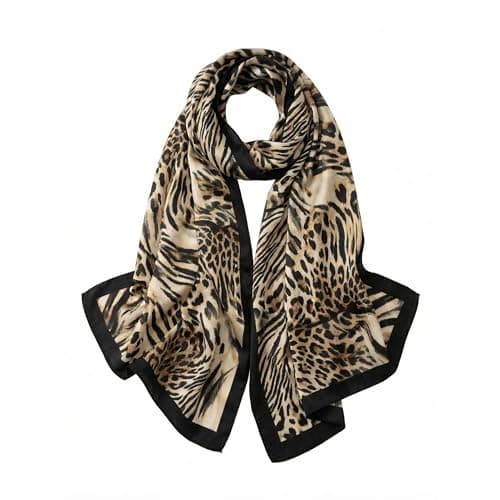 Image of Trillion London® Silk Scarf For Women | Lightweight Ladies Scarves | Shawl Wraps | Head Scarf | Gifts for Women | Designer Prints | Daily Wear | Smooth and Soft | Leopard Print | White